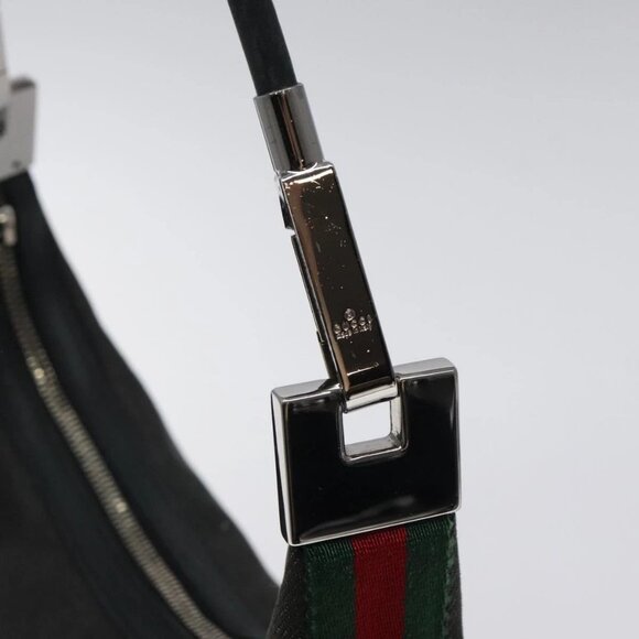 GUCCI Web Sherry Line Shoulder Bag Canvas Black Red Green - Picture 9 of 16